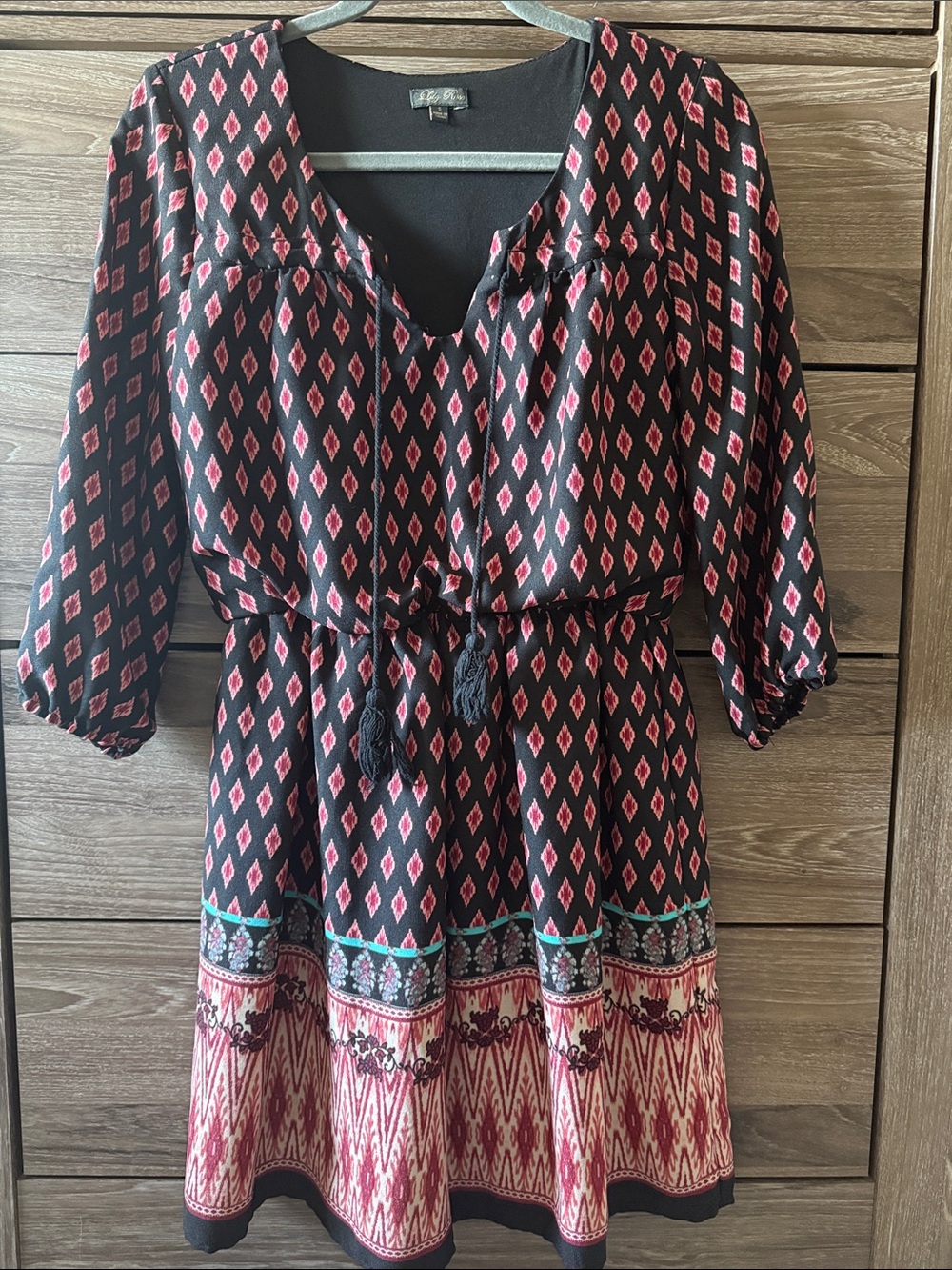 Lily Rose Black and Pink Patterned Mini Dress
